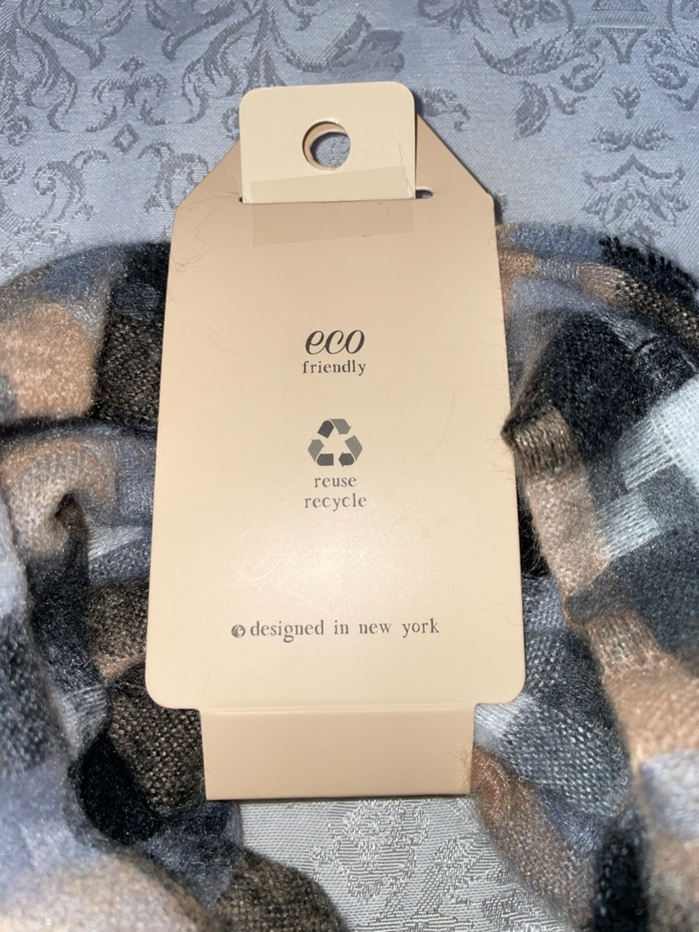 NWT L.I.B New York Plaid Infinity Scarf - Black, White & Beige. - Picture 2 of 3